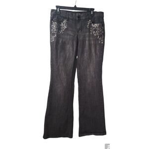 White House Black Market Women's Embellished Black Bootcut Jeans Sz‎ 8 Stretch